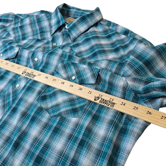 Wrangler Blue Plaid Western Pearl Snap Button Up Shirt Men's Size XL Cowboy - Picture 7 of 9